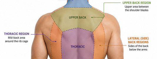 Spine anatomy diagram showing the lower, middle and upper back regions affected by back pain