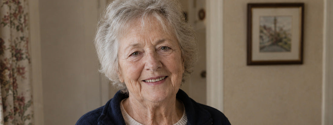 Dorothy Whitfield, aged 78, holding a tube of Advance7 Gel