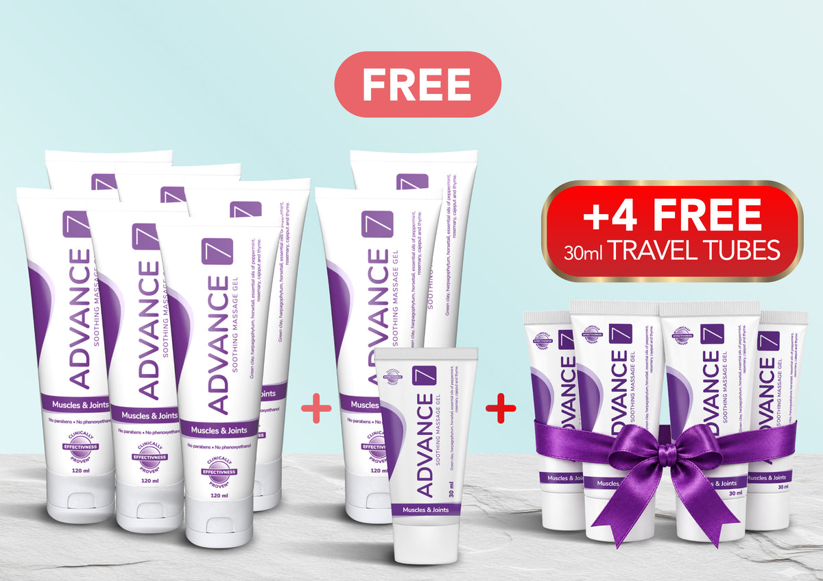 Advance7 Long Term Relief Course with four free 30ml travel tubes tied with a bow