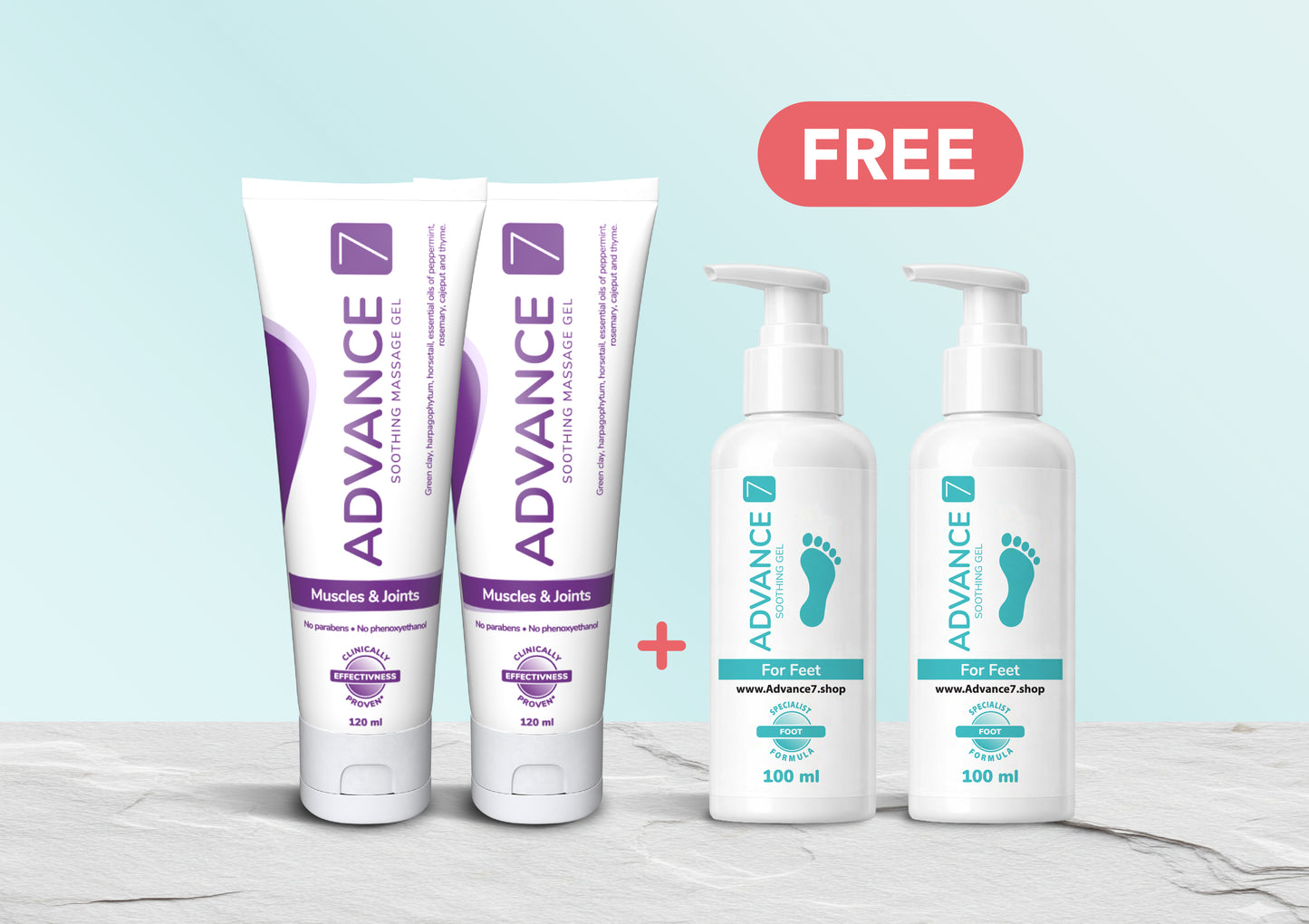 Gel & Feet Double Relief: Buy 2 x 120ml Gel, Get 2 x Advance7 for Feet FREE